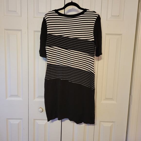 bcbgmaxazria, L | Black And White Striped 3/4th Sleeve Sheath Career Dress - Picture 2 of 5